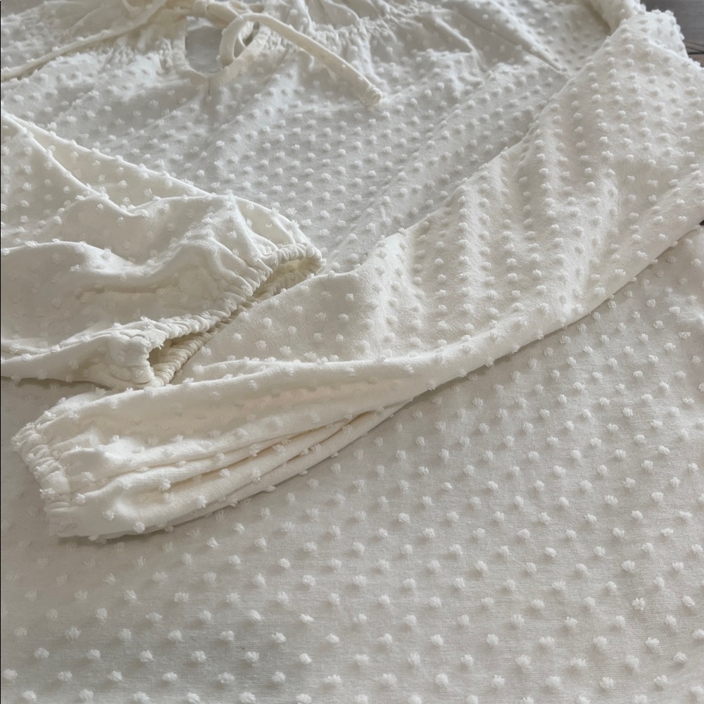 J. Crew Clip-dot smocked-neck top blouse cream ivory long sleeve size M - Picture 6 of 11